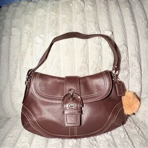 Coach Brown Leather Shoulder Bag with Charm